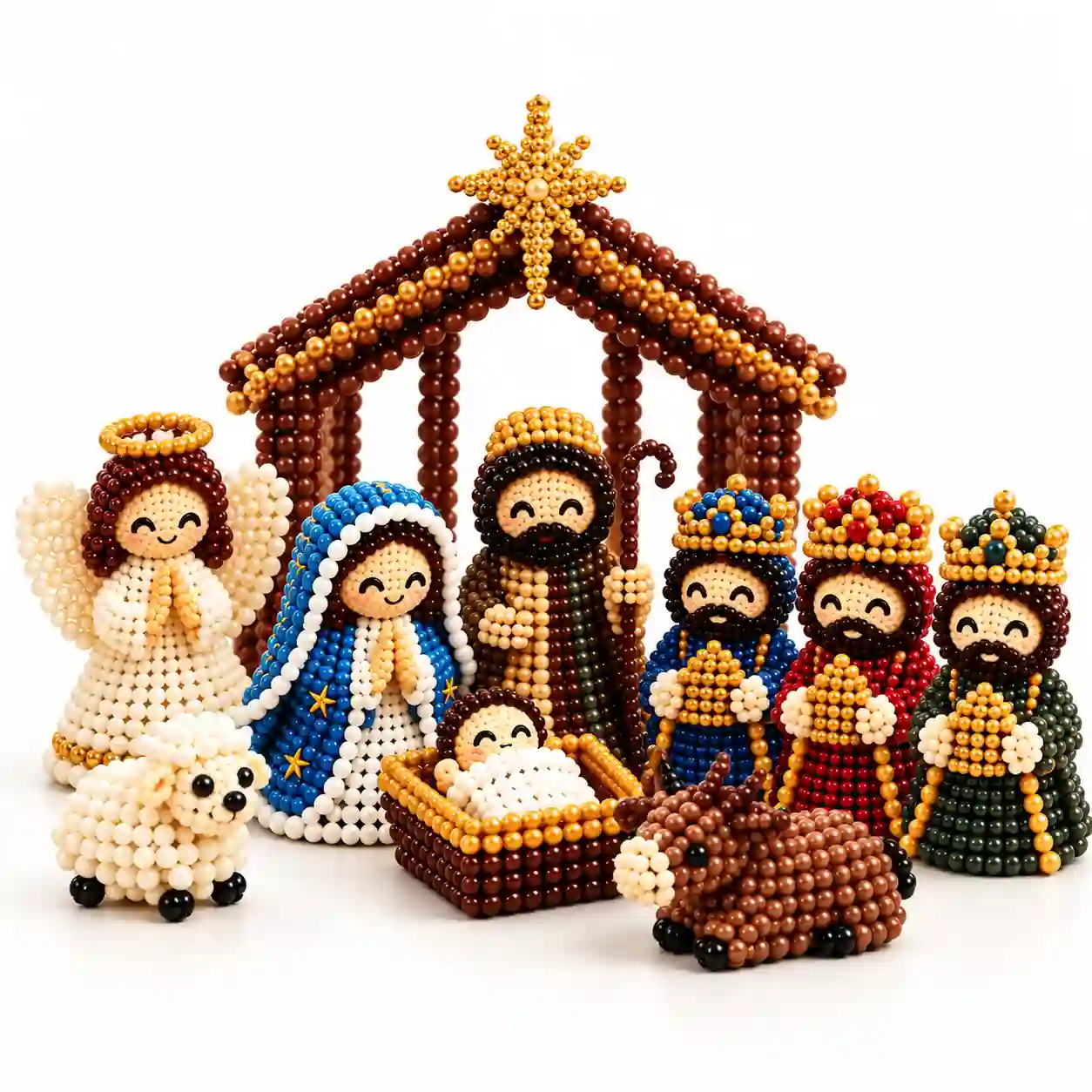 Pearl Bead Nativity digital guide with an illustration of the assembled figures